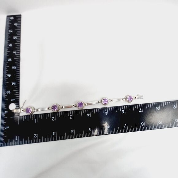 Vtg BOMA Sterling Silver 925 Natural Amethyst Link Bracelet - Picture 5 of 12